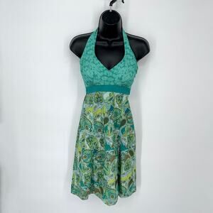 Athleta Pack Everywhere Paisley Halter Dress Lightweight Size 0 Teal Green